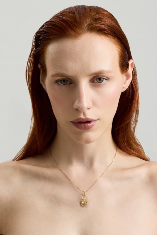 Inner & Outer Peace Pendant with Baguette Diamond, worn