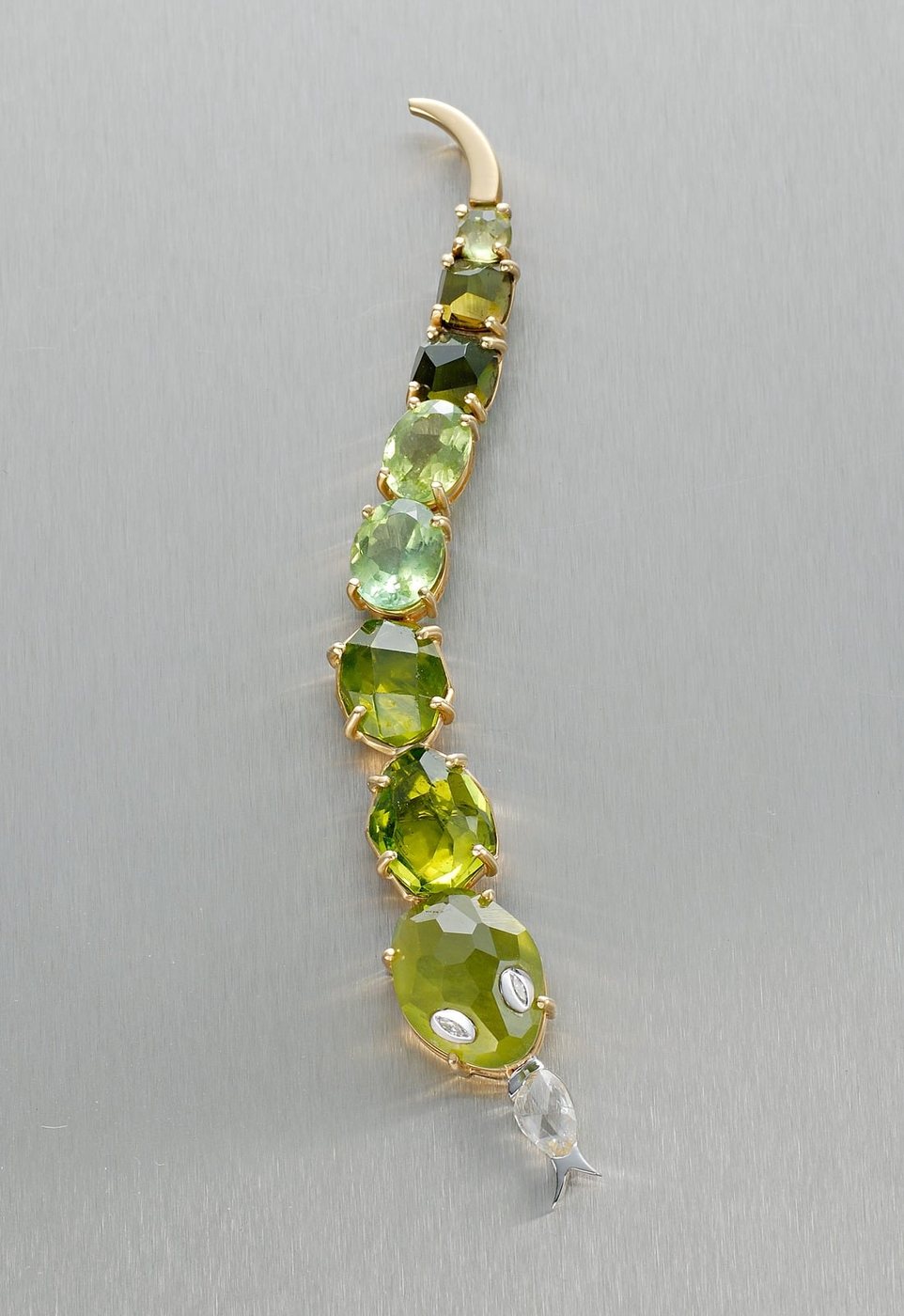 A peridot and tourmaline earring