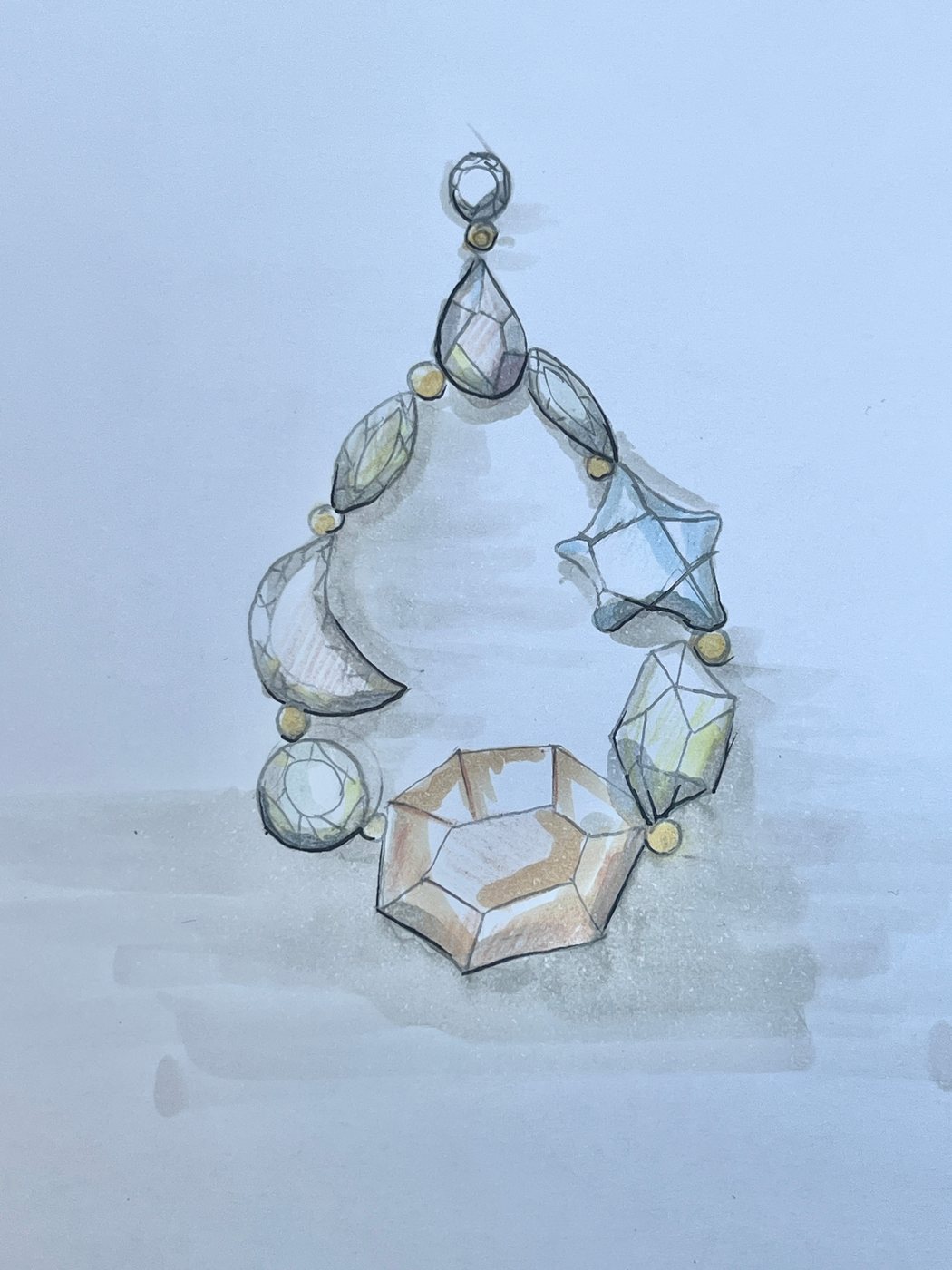 A watercolour study for a necklace