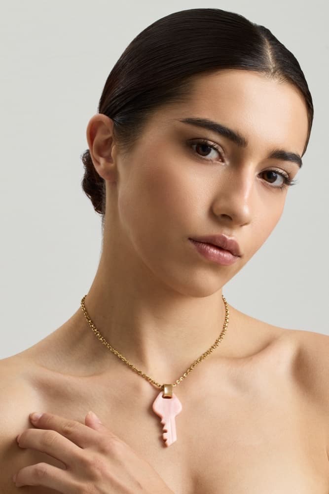 Pink Opal Energy Key, worn